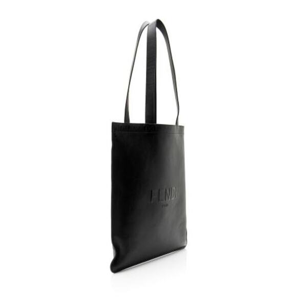 $2750 FENDI large TOTE black leather embossed Fendi logo excellent Condi… - Picture 5 of 15
